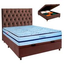 Cama + Bau Blindado e Colchão Molas Ensacadas Casal - Blue Paropas + Cabeceira
