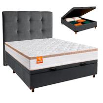 Cama + Bau Blindado e Colchão Molas Ensacadas Casal - Isis Real Inducol + Cabeceira