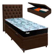 Cama + Bau Blindado e Colchão Molas Ensacadas Solteiro - Life Gold Paropas + Cabeceira