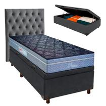 Cama + Bau Blindado e Colchão Molas Ensacadas Solteiro - Petrus Paropas + Cabeceira