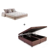 Cama Baú Box Queen Bipartido Tecido Sintético Marrom com Colchão Pillow Angel - Bello Box - Molas Ensacadas 63x158x198 Cama Baú Box Queen Bipartido Tecido Sintético Marrom com Colchão Pillow Angel - Bello Box - Molas Ensacadas 63x158x198