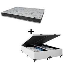 Cama Baú Casal 138 Bipartido Tecido Sintético Branco Com Colchão Miller - 100% Espuma - D33 Cinza 55x138x188