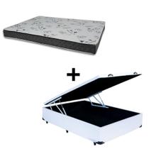 Cama Baú Casal 138 Tecido Sintético Branco com Colchão Miller Bello Box - 100% Espuma - D33 Cinza 54x138x188 Cama Baú Casal 138 Tecido Sintético Branco com Colchão Miller Bello Box - 100% Espuma - D33 Cinza 54x138x188
