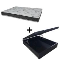 Cama Baú Casal 138 Tecido Sintético Preto com Colchão Miller Bello Box - 100% Espuma - D33 Cinza 54x138x188