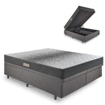 Cama Baú Casal 138x188 Bipartido Linho Cinza com Dual Firm Espuma Ecoflex Cama Baú Casal 138x188 Bipartido Linho Cinza com Dual Firm Espuma Ecoflex