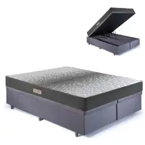 Cama Baú Casal 138x188 Bipartido Suede Cinza com Dual Firm Espuma Ecoflex
