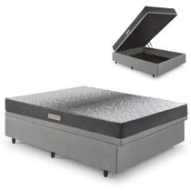 Cama Baú Casal 138x188 material sintético Linho Cinza com Dual Firm Espuma Ecoflex Cama Baú Casal 138x188 material sintético Linho Cinza com Dual Firm Espuma Ecoflex