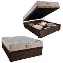 Cama Baú Casal Airtech Molas Ensacadas com Colchão Suede Marrom Ortobom