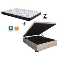 Cama Baú Casal Bege Suede + Colchão Espuma D20 138x188x8