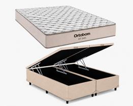 Cama Bau Casal Bipartido Bege Colchão Fit D45 Espuma 138x188 - Ortobom Cama Bau Casal Bipartido Bege Colchão Fit D45 Espuma 138x188 - Ortobom