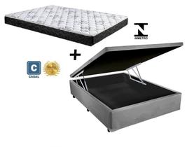 Cama Baú Casal Cinza + Colchão Espuma D20 138x188x17 Cama Baú Casal Cinza + Colchão Espuma D20 138x188x17