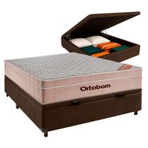 Cama Baú Casal e Colchão Airtech Springpocket Molas Ensacadas Ortobom Marrom Cama Baú Casal e Colchão Airtech Springpocket Molas Ensacadas Ortobom Marrom