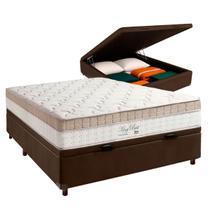 Cama Baú Casal e Colchão King Best Molas Ensacadas Anjos Marrom