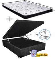 Cama Baú Casal Preto + Colchão Espuma D33 138x188x12