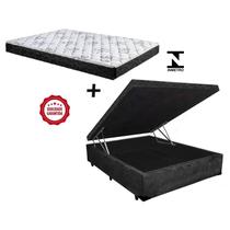 Cama Baú Casal Preto Suede + Colchão Espuma D28 138x188x14