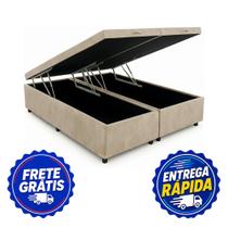 Cama Baú Casal Queen Bipartido Blindado Suede 158x198x41 Cama Baú Casal Queen Bipartido Blindado Suede 158x198x41