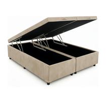 Cama Baú Casal Queen Bipartido Blindado Suede 158x198x41 Cama Baú Casal Queen Bipartido Blindado Suede 158x198x41