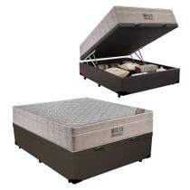 Cama Baú Casal Sintético + Colchão Casal Ortobom Airtech Molas Superpocket (65x138x188) marrom