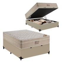 Cama Baú Casal Sintético + Colchão Ortobom Airtech Molas Ensacadas 65x138x188 Cor:Bege Cama Baú Casal Sintético + Colchão Ortobom Airtech Molas Ensacadas 65x138x188 Cor:Bege