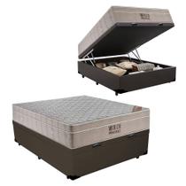 Cama Baú Casal Sintético + Colchão Ortobom Airtech Molas Ensacadas 65x138x188 Marrom