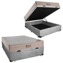 Cama Baú Casal Suede + Colchão Casal Ortobom Airtech Molas Superpocket (65x138x188) cinza