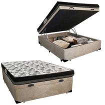 Cama Baú Casal Suede + Colchão Casal Ortobom Iso Dupla Face 60x138x188 Cor:bege Cama Baú Casal Suede + Colchão Casal Ortobom Iso Dupla Face 60x138x188 Cor:bege