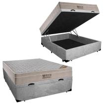 Cama Baú Casal Suede + Colchão Ortobom Airtech Molas Ensacadas 65x138x188 Cinza Cama Baú Casal Suede + Colchão Ortobom Airtech Molas Ensacadas 65x138x188 Cinza