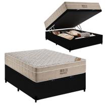 Cama Baú Casal Suede + Colchão Ortobom Airtech Molas Ensacadas 65x138x188 Cor:Preto