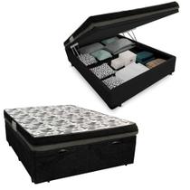 Cama Baú Casal Suede + Colchão Ortobom Iso Dupla Face 60X138X188 Preto