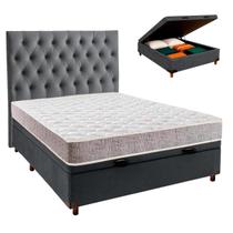 Cama + Bau Cinza e Colchão D23 Casal - D23 Inducol + Cabeceira