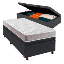 Cama + Bau Cinza e Colchão D23 Solteiro