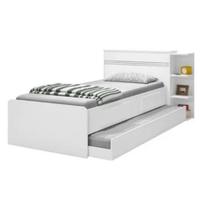 Cama Baú Jade com Cama Auxiliar Gaveta e Prateleiras Branco J&A Móveis