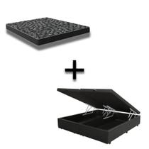 Cama Baú King 193 Tecido Sintético Preto Com Colchão Espuma D20 - Tampo Preto Bello Box 12cm