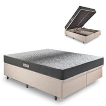 Cama Baú King 193x203 Linho Bege com Dual Firm Espuma Ecoflex Cama Baú King 193x203 Linho Bege com Dual Firm Espuma Ecoflex