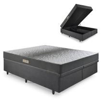 Cama Baú King 193x203 material sintético Linho Preto com Dual Firm Espuma Ecoflex