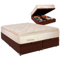 Cama Baú King e Colchão Deluxe Molas Ensacadas Colchobel Marrom