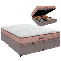 Cama Baú King e Colchão Hera Molas Ensacadas Colchobel Cinza