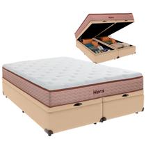 Cama Baú King e Colchão Hera Molas Ensacadas Colchobel Ocre