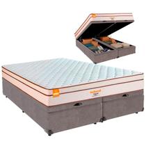 Cama Baú King e Colchão Pequim Molas Ultralastic Inducol Cinza