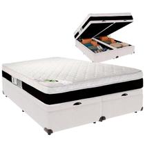 Cama Baú King e Colchão Roma Molas Ensacadas Luckspuma Branco