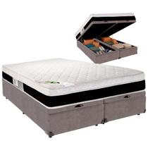 Cama Baú King e Colchão Roma Molas Ensacadas Luckspuma Cinza Cama Baú King e Colchão Roma Molas Ensacadas Luckspuma Cinza