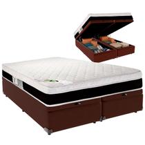 Cama Baú King e Colchão Roma Molas Ensacadas Luckspuma Marrom