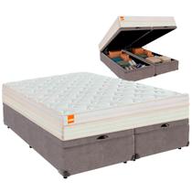 Cama Baú King e Colchão Tucson Molas Ensacadas Inducol Cinza