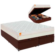 Cama Baú King e Colchão Tucson Molas Ensacadas Inducol Marrom