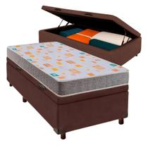 Cama + Bau Marrom e Colchão D20 Solteiro