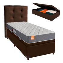 Cama + Bau Marrom e Colchão D23 Solteiro - Pro Inducol + Cabeceira