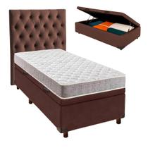 Cama + Bau Marrom e Colchão D33 Solteiro - D33 Inducol + Cabeceira