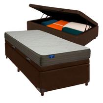 Cama + Bau Marrom e Colchão D33 Solteiro Cama + Bau Marrom e Colchão D33 Solteiro