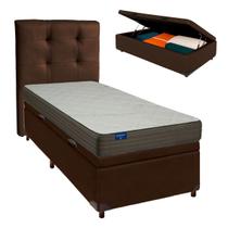 Cama + Bau Marrom e Colchão D33 Solteiro - Orthotech Inducol + Cabeceira Cama + Bau Marrom e Colchão D33 Solteiro - Orthotech Inducol + Cabeceira