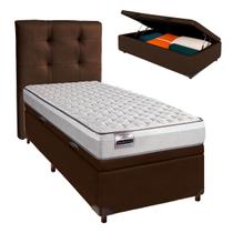 Cama + Bau Marrom e Colchão Molas Ensacadas Solteiro - Hanover Inducol + Cabeceira Cama + Bau Marrom e Colchão Molas Ensacadas Solteiro - Hanover Inducol + Cabeceira